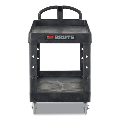 Brute Heavy-duty Utility Cart With Lipped Shelves, Plastic, 2 Shelves, 500 Lb Capacity, 17.13" X 38.5" X 38.88", Black