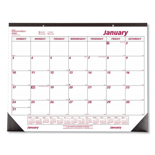 Monthly Desk Pad Calendar, 22 X 17, White/burgundy Sheets, Black Binding, Black Corners, 12-month (jan To Dec): 2024