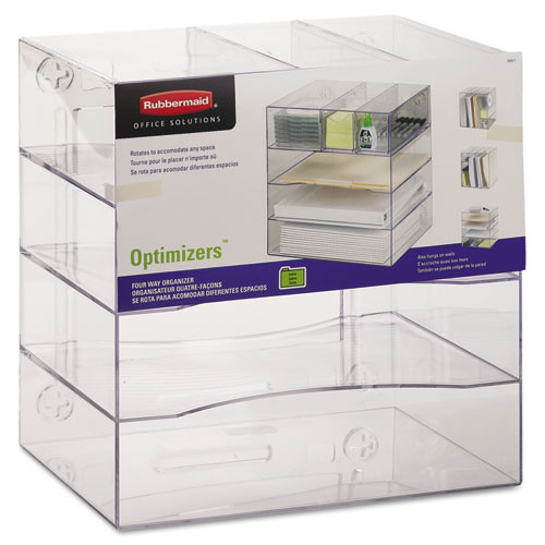 Optimizers Four-way Organizer With Drawers, 6 Compartments, 2 Drawers, Plastic, 10 X 13.25 X 13.25, Clear