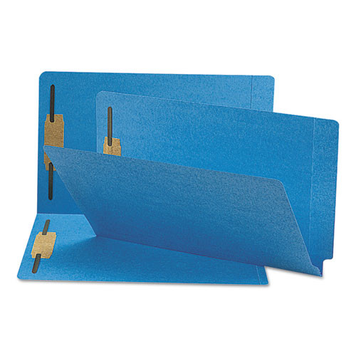 Heavyweight Colored End Tab Fastener Folders, 0.75" Expansion, 2 Fasteners, Legal Size, Blue Exterior, 50/box