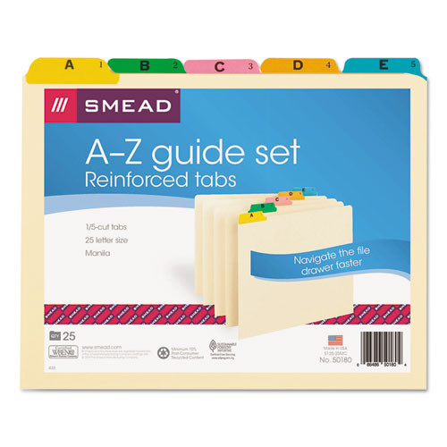 Alphabetic Top Tab Indexed File Guide Set, 1/5-cut Top Tab, A To Z, 8.5 X 11, Manila, 25/set - SMD50180