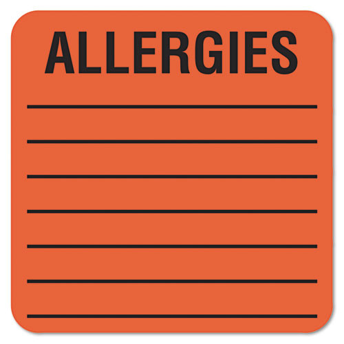 Allergy Warning Labels, Allergies, 2 X 2, Fluorescent Red, 500/roll