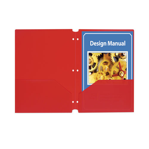 Two-pocket Heavyweight Poly Portfolio Folder, 3-hole Punch, 11 X 8.5, Red, 25/box - CLI32934