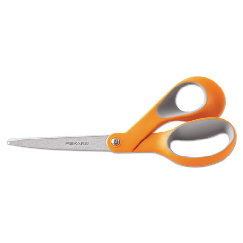 Home And Office Scissors, 8" Long, 3.5" Cut Length, Orange/gray Offset Handle