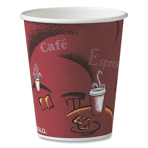 Paper Hot Drink Cups In Bistro Design, 10 Oz, Maroon, 1,000/carton - SCC370SI