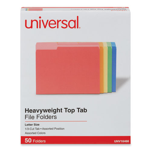 Deluxe Heavyweight File Folders, 1/3-cut Tabs: Assorted, Letter Size, 0.75" Expansion, Assorted Colors, 50/box