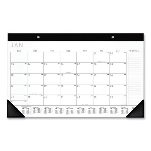 Contemporary Monthly Desk Pad, 18 X 11, White Sheets, Black Binding/corners,12-month (jan To Dec): 2025