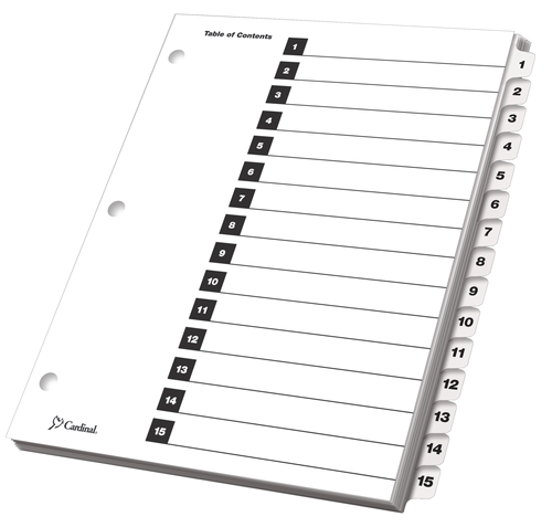CRD61513CB OneStep® Printable Table of Contents Dividers, 15 Tab, White