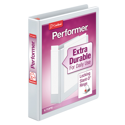 CRD19010 Cardinal® Performer™ ClearVue™ Locking Slant-D® Ring Binder, 1" White