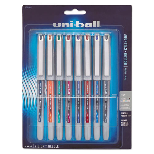 Vision Needle Roller Ball Pen, Stick, Fine 0.7 Mm, Assorted Ink And Barrel Colors, 8/pack