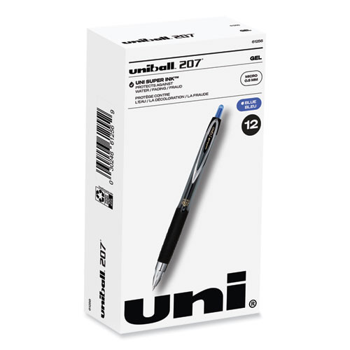 Signo 207 Gel Pen, Retractable, Fine 0.5 Mm, Blue Ink, Smoke/black/blue Barrel, Dozen