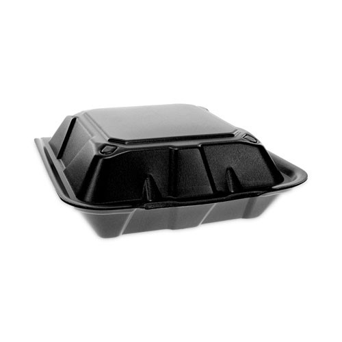 Vented Foam Hinged Lid Container, Dual Tab Lock, 9 X 9 X 3.25, Black, 150/carton