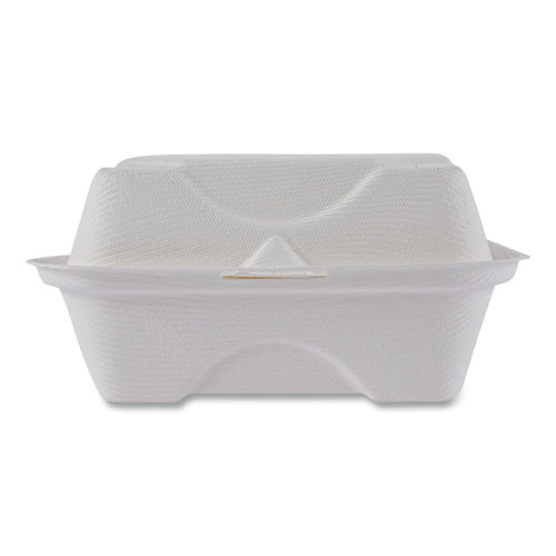 Vanguard Renewable And Compostable Sugarcane Clamshells, 6 X 6 X 3, White, 500/carton