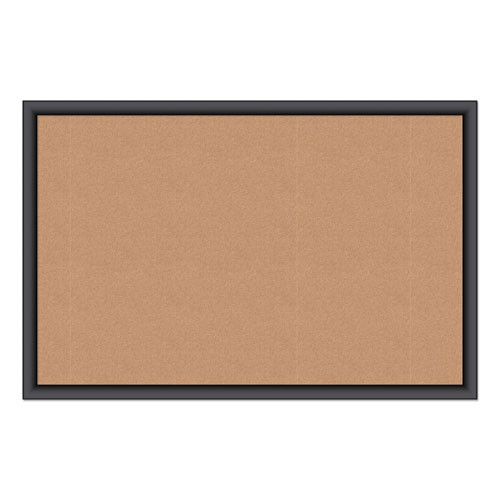 Cork Bulletin Board, 35" X 23", Tan Surface, Black Wood Frame