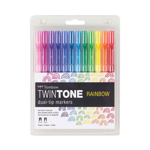 Twintone Dual-tip Markers, Extra-fine/broad Tips, Assorted Colors, Dozen