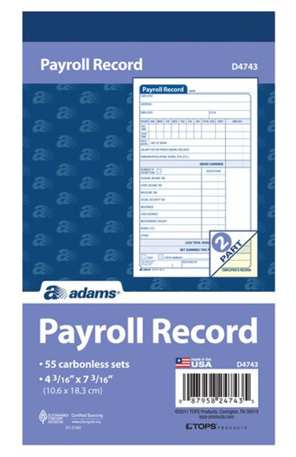 ABFD4743 Employee Payroll Record Book, 2-Part, 4-3/16" x 7-3/16", 55 ST/BK