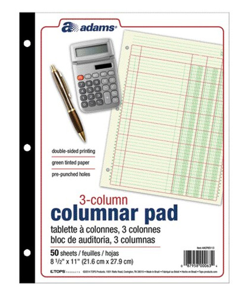 ABFACP85113 Columnar Pad, 3 Col, 11" x 8-1/2", 12 EA / CT