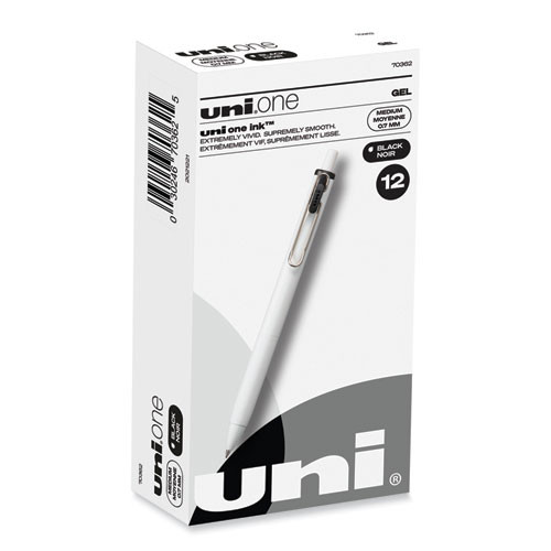 Unione Gel Pen, Retractable, Medium 0.7 Mm, Black Ink, White/black Barrel, Dozen