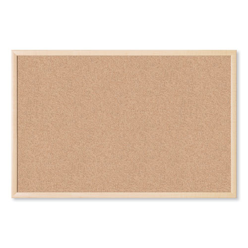 Cork Bulletin Board, 35" X 23", Tan Surface, Birch Finished Wood Frame