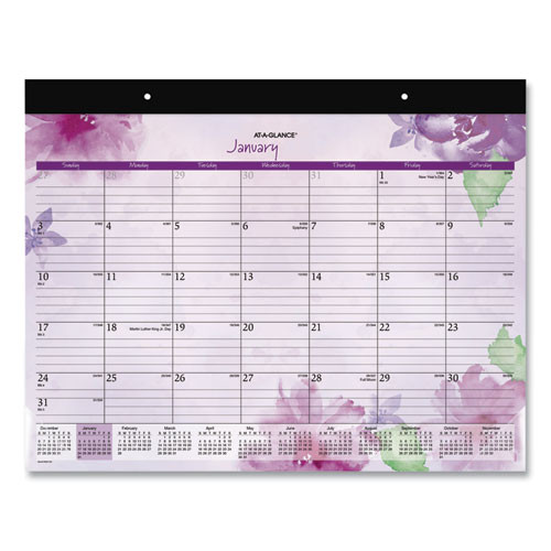 Beautiful Day Desk Pad Calendar, Floral Artwork, 21.75 X 17, Assorted Color Sheets, Black Binding, 12-month (jan-dec): 2024