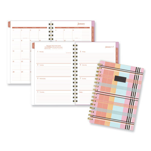 Cher Weekly/monthly Planner, Plaid Artwork, 8.5 X 6.38, Pink/blue/orange Cover, 12-month (jan To Dec): 2024