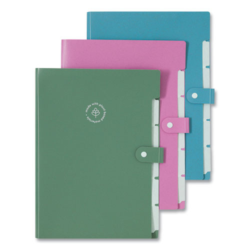 U-eco Six-pocket Expandable Folder, 4.5" Expansion, 6 Sections, Snap Button Closure, 1/6-cut Tabs, Letter Size, 3/pack