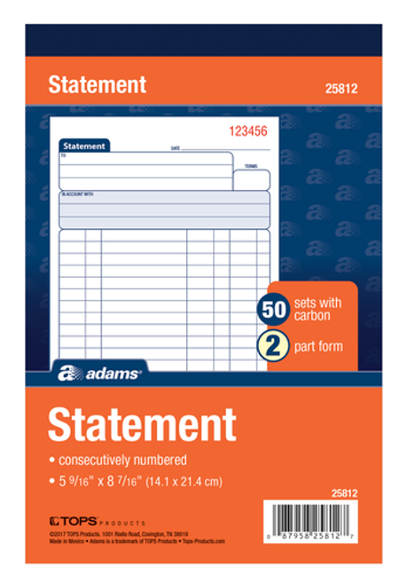 ABF25812 All Purpose Statement, 2-Part, with carbon, 50 ST/BK