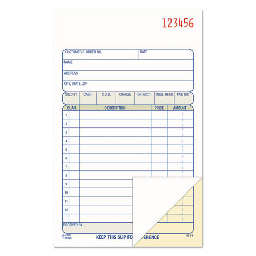 ABFDC4705 Sales Order Book, 2-Part, Carbonless, 4-3/16" x 7-3/16", 50 ST/BK