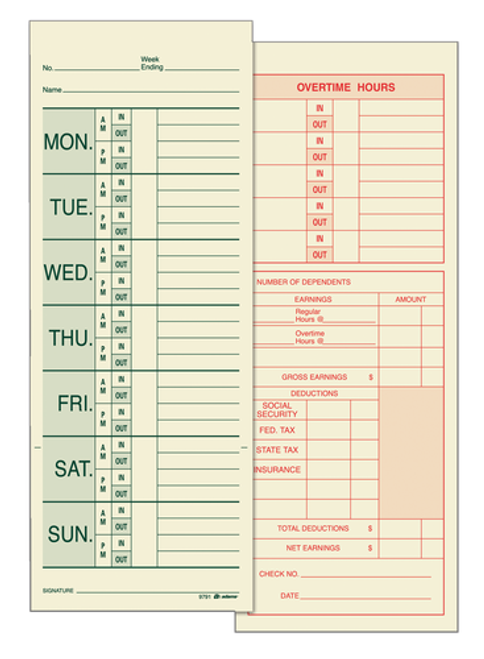 ABF9791200 Time Card, Weekly, 2-sided, Named Days, 200 CD/PK