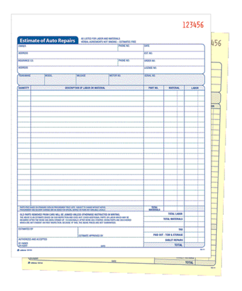 ABFD8104 Auto Repair Estimate Book, 2-Part, carbonless, 50 ST/BK