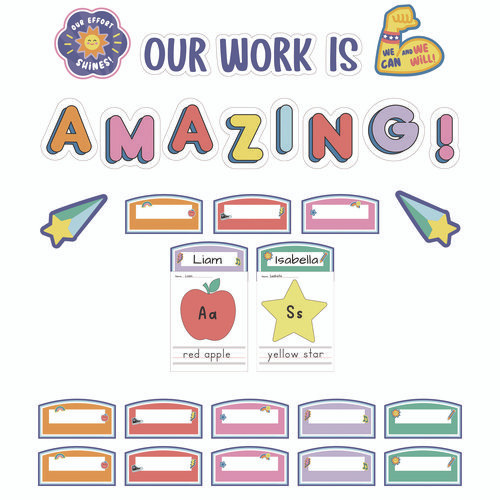 Work Display Bulletin Board Sets, 45-piece Set, We Stick Together: Our Work Is Amazing, 7.9" X 15", Multicolor