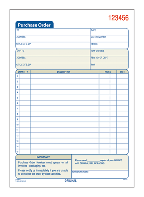 ABFTC583110 Purchase Order Book, 3-Part, Carbonless, 50 ST/BK