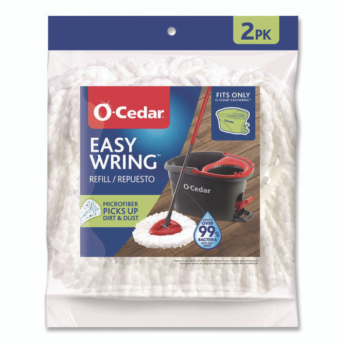 Ezwring Spin Mop Refill, Patented Microfiber, Custom Size For Ez Wring Mop Systems, White, 2/pack, 4 Packs/carton