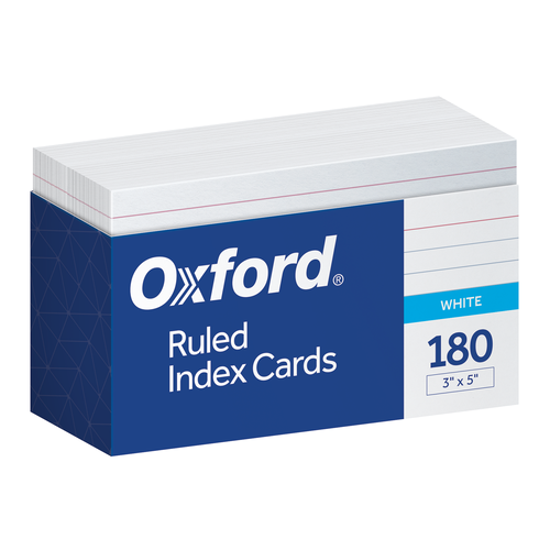 OXF73168 Oxford® Ruled Index Cards, 3" x 5", White, 180 Cards, Tray Pack