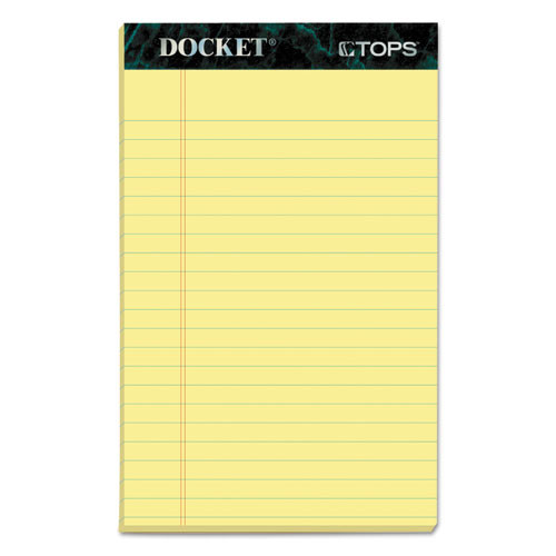 TOP63350 TOPS™ Docket™ Writing Pads, 5" x 8", Jr. Legal Rule, Canary Paper, 50 Sheets, 12 Pack