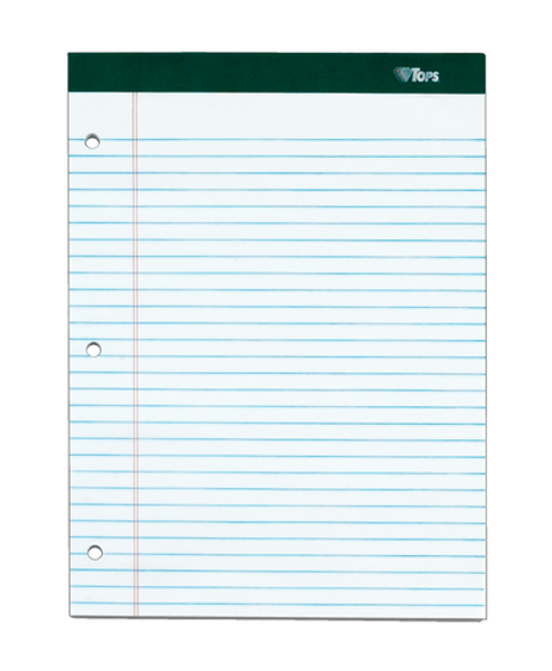 TOP63393 TOPS™ Docket™ Writing Pads, 8-1/2" x 11-3/4", Legal Rule, White Paper, 3-Hole Punched, 100 Sheets, 3 Pack