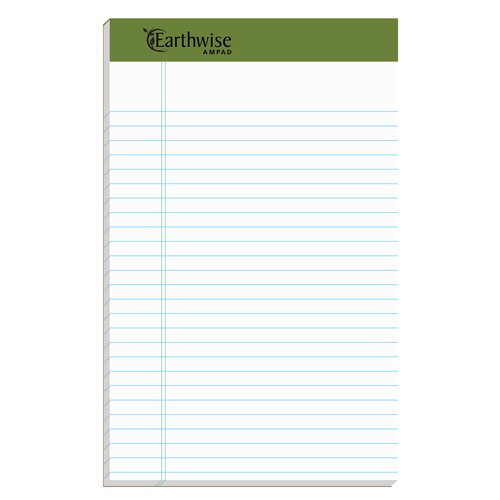 TOP20152R Ampad® Earthwise® 100% Recyclable Writing Pad, Slot Perf., Medium Rule, 50 Shts. Per pad, Jr. Legal, White,12PK