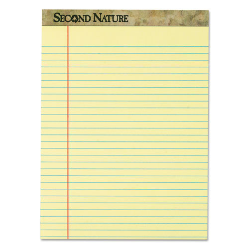 TOP74890 Second Nature®  Recycled Legal Pad, 8-1/2" x 11-3/4", Perforated, Canary, Legal/Wide Rule, 50 SH/PD, 12 PD/PK