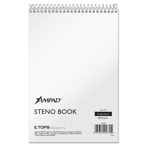 TOP25774 Ampad® Steno Book, 6" x 9", Gregg Rule, White Cover, 80 Sheets, 12 Pack
