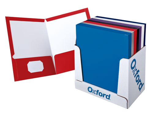 OXF51730 Laminated Two Pocket Portfolio, Assorted Colors, 50 Per PDQ