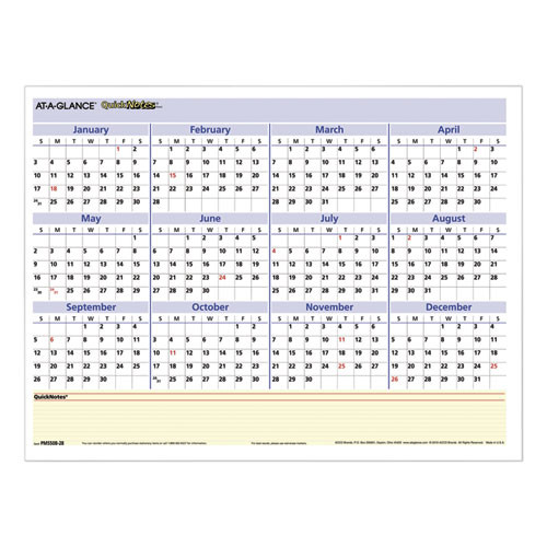 Quicknotes Mini Erasable Wall Planner, 16 X 12, White/blue/yellow Sheets, 12-month (jan To Dec): 2025