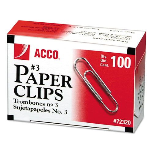 Paper Clips, #3, Smooth, Silver, 100 Clips/box, 10 Boxes/pack