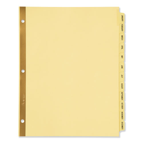 Preprinted Laminated Tab Dividers With Gold Reinforced Binding Edge, 12-tab, Jan. To Dec., 11 X 8.5, Buff, 1 Set