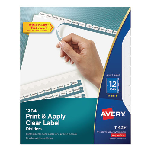 Print And Apply Index Maker Clear Label Dividers, 12-tab, White Tabs, 11 X 8.5, White, 5 Sets