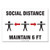 Social Distance Signs, Wall, 10 X 7, "social Distance Maintain 6 Ft", 3 Humans/arrows, White, 10/pack