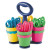Scissor Caddy With Kids' Scissors, Pointed Tip, 5" Long, 2" Cut Length, Straight Assorted Color Handles, 24/set