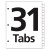Table 'n Tabs Dividers, 31-tab, 1 To 31, 11 X 8.5, White, White Tabs, 1 Set