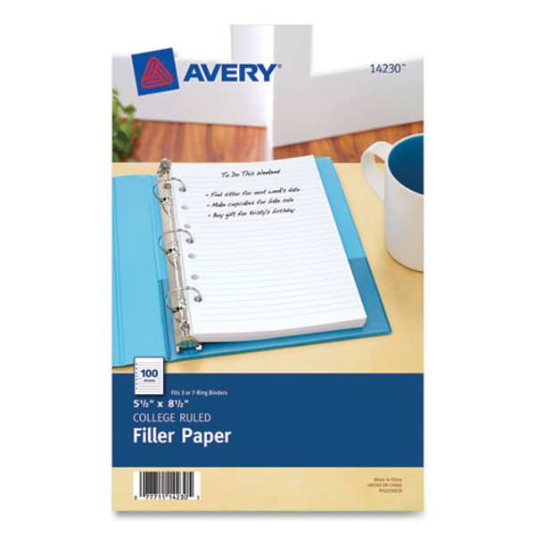 Mini Size Binder Filler Paper, 7-hole Side Punched, 5.5 X 8.5, College Rule, 100/pack