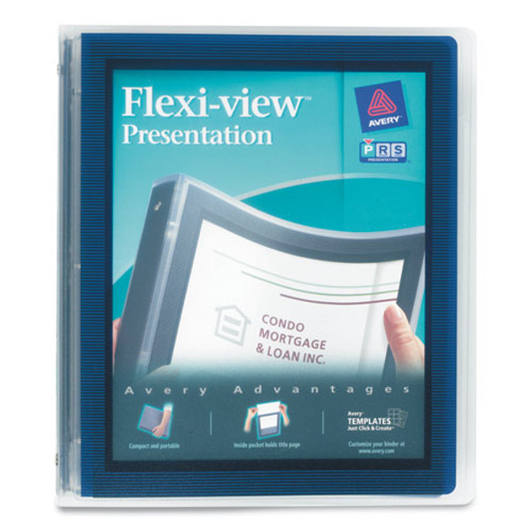 Flexi-view Binder With Round Rings, 3 Rings, 1" Capacity, 11 X 8.5, Navy Blue