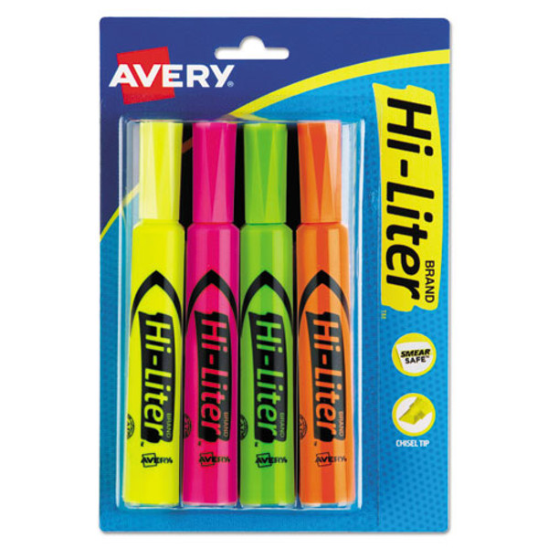 Hi-liter Desk-style Highlighters, Assorted Ink Colors, Chisel Tip, Assorted Barrel Colors, 4/set - AVE24063